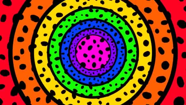 Motion Graphic Animation Background Rotating Spotted Rings Pattern Rainbow Colors — Stock Video