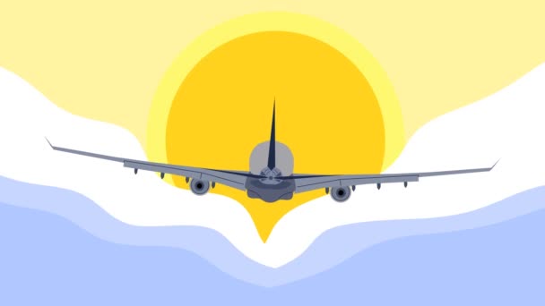 飞机在移动的云彩之上飞行 然后闪烁着阳光插图动画 — 图库视频影像