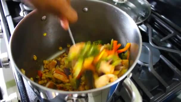 Mão Mexendo Comida Deliciosa Panela Cozinha Fogão — Vídeo de Stock