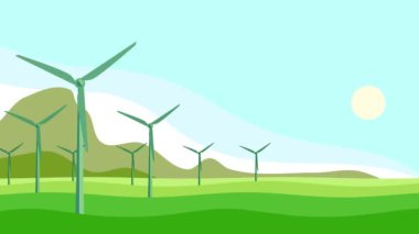 Bu, dönen rüzgar türbininin çimlerin arka planında, döngü üzerinde yenilenebilir temiz enerjisinin stok hareketli grafik videosu..
