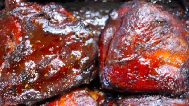 Este Video Toma Deliciosa Barbacoa Horno Comida Pollo Cerca — Vídeo de stock