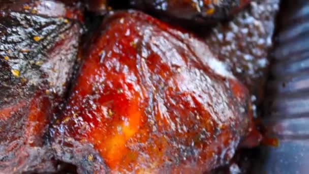 Video Shot Delicious Oven Baked Barbecue Chicken Food Close — Stock Video