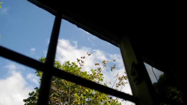 Agit Vidéo Cadre Fenêtre Maison Avec Des Nuages Blancs Mouvement — Video