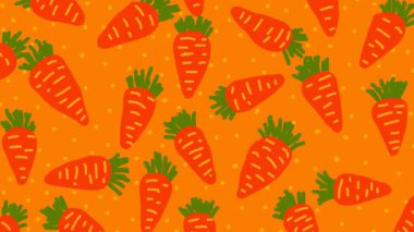 Bu kıvrımlı bir elin hareketli grafik animasyonu turuncu bir havuç ve sarı noktaların döngü üzerine çizilmiş.