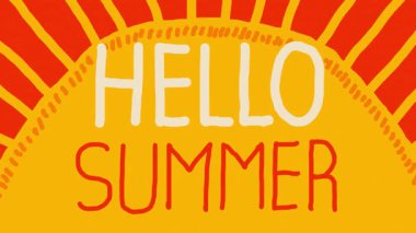 Bu, kıvrımlı bir elin hareketli grafik animasyonu. Döngü üzerinde Hello YAZ güneş ışığı arka planı.