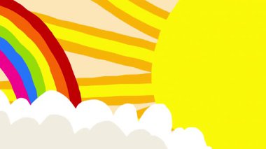 Bu hareket grafikli bir animasyon. Kıvrımlı bir el çizilmiş güneş gökkuşağı ve bulut arkaplan döngüsünde parlıyor.