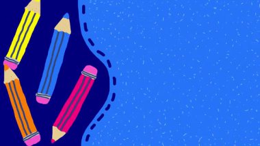 Bu kıvrımlı el hareketli bir animasyon soyut okul kalemleri döngü üzerine noktalı arkaplan çizilmiş