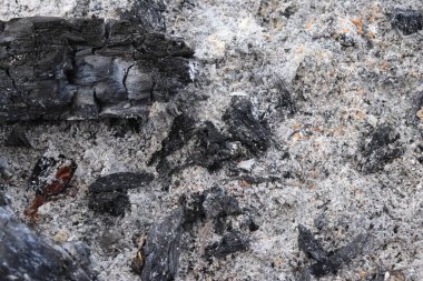 Yanan odun külleri ve kömürün arka planı
