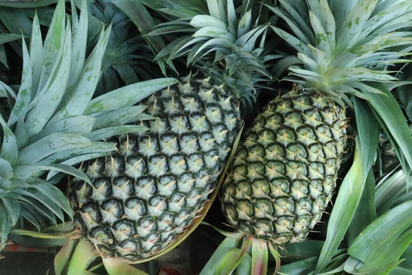 stock image fresh pineapple fruits with green leaves. Pineapple tropical fruit For Sale At Market.