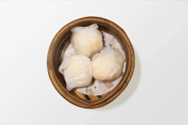 하카우 Hakau 대나무 그릇에 뭉치로 중국의 만두이다 위에서 자세히 — 스톡 사진
