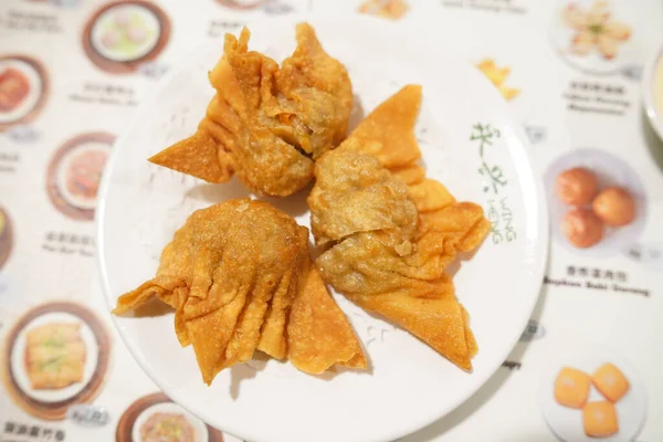 Fried Dumplings Pangsit Goreng Delicious Dumplings Indonesian Traditional Food Made — Stock Photo, Image