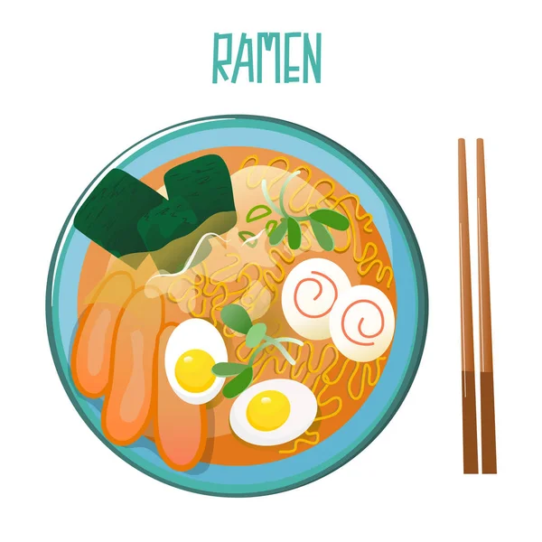 Vector Ramen Noodle Japanese Food Flat Illustration — Stock Vector