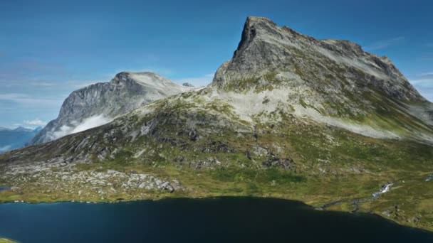 Small Lake Mountainous Valley Aerial View High Quality Footage — Stock Video