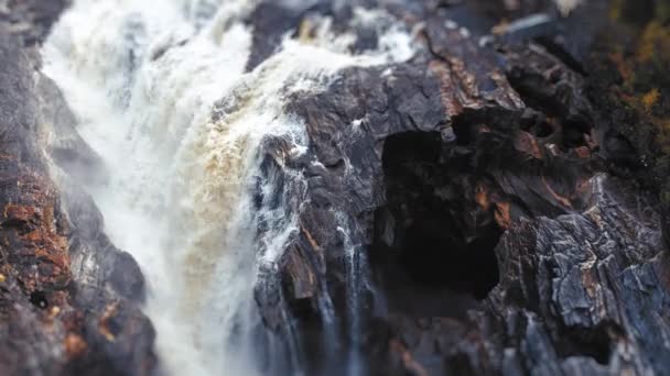 Tilt Shift Video Waterfall Wild Mountain River Holes Filled Black — 비디오