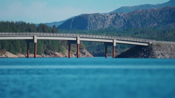 Traffic Myrbaeholmbrua Bridge Famous Fishing Bridge Fishing Walkways Timelapse Video — Stockvideo