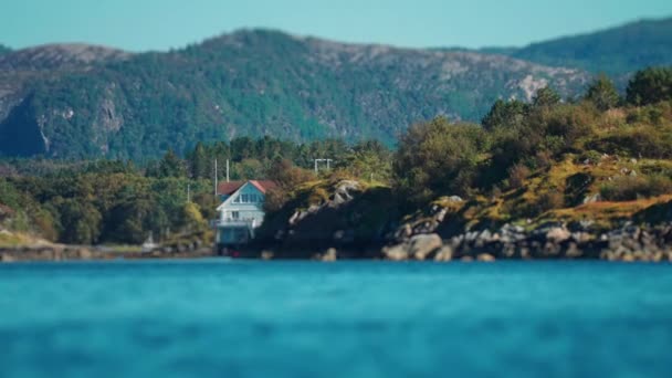 Small Settlement Shores Fjord Tilt Shift Video High Quality Footage — Stockvideo