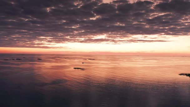 Darkening Sunset Skies Archipelago Atlantic Slow Motion Pan Left High — Video