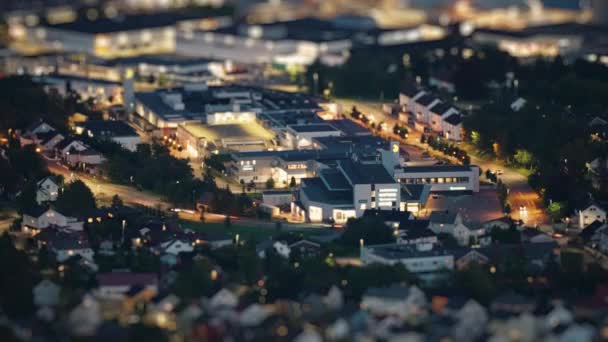 Aerial View Molde Town Night Heavy Traffic Brightly Illuminated Streets — Video