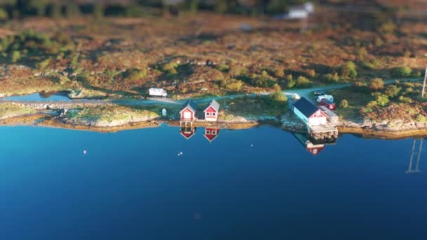 Aerial View Cottages Scattered Fjord Shores Northern Norway High Quality — Video Stock
