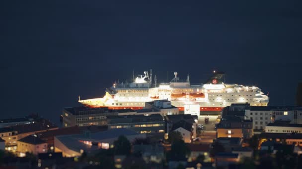 Ferries Cruise Liner Port Molde Night Tilt Shift Looped Video — Vídeo de stock