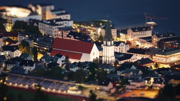 Port Downtown Molde Town Night Cathedral Stands Middle Town Timelapse — Vídeo de stock