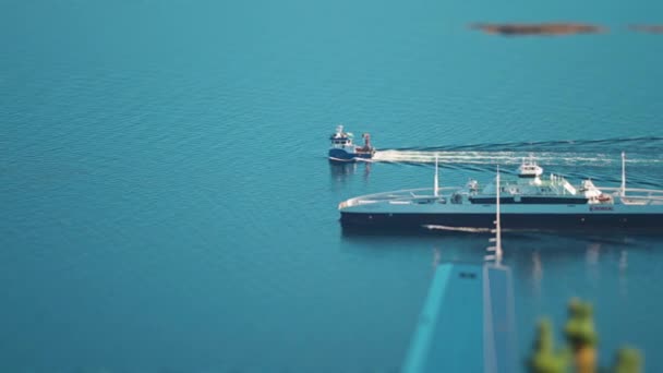Ferry Passes Coast Molde Port Tilt Shift Video Slow Motion — Vídeo de stock