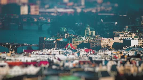 Miniaturized Θέα Της Πράγας Παλιά Πόλη Κυκλοφορία Στην Προκυμαία Στους — Αρχείο Βίντεο