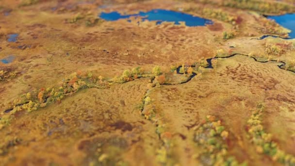 秋天生锈的黄色沼泽地的空中景观 这条河蜿蜒流过湿地 倾斜换档视频 高质量的4K镜头 — 图库视频影像