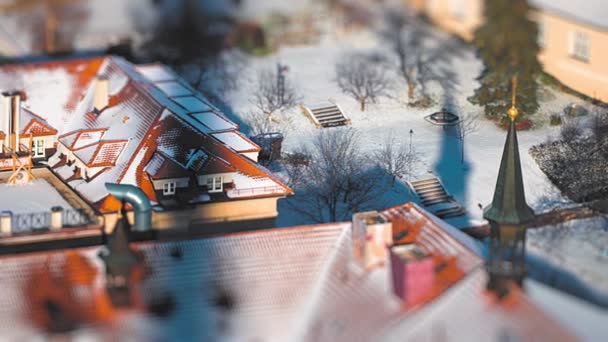 Vista Aérea Cidade Velha Praga Neve Fresca Nos Telhados Chão — Vídeo de Stock