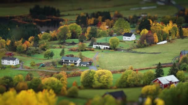 Klidná Venkovská Krajina Norsku Domy Farmy Jsou Obklopeny Zemědělskými Poli — Stock video