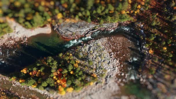 一条浅浅的山河沿着岩石峡谷流下 这是一个微型景观 空中视图 倾斜移位 环路视频 高质量的4K镜头 图库视频