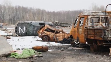 Balakliya, Kharkiv Oblast, Ukraine. February, 4, 2023. Destroyed vehicles of Russian Army.