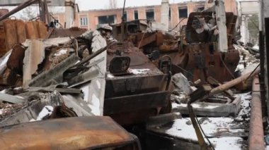 Balakliya, Kharkiv Oblast, Ukraine. February, 4, 2023. Destroyed vehicles of Russian Army.
