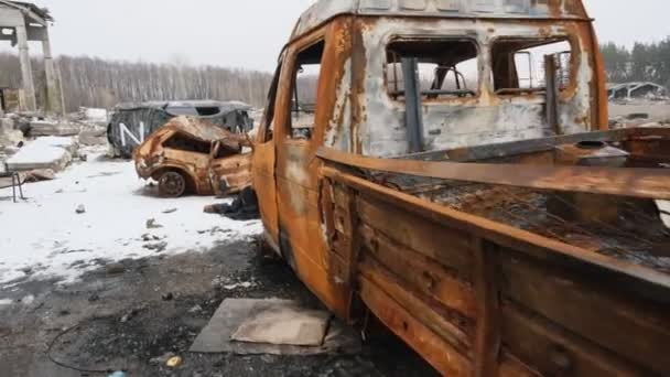 Balakliya Kharkiv Oblast Ukraine February 2023 Destroyed Vehicles Russian Army — Stockvideo