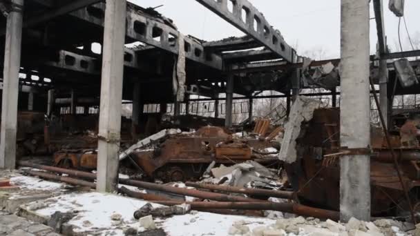 Balakliya Kharkiv Oblast Ukraina Februari 2023 Förstörda Fordon Ryska Armén — Stockvideo