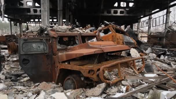 Balakliya Περιφέρεια Kharkiv Ουκρανία Φεβρουαρίου 2023 Καταστράφηκαν Οχήματα Του Ρωσικού — Αρχείο Βίντεο