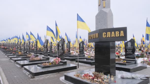 Kharkiv Kharkiv Oblast Ukraine February 2023 City Cemetery Graves Ukrainian — ストック動画