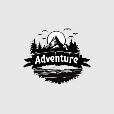 Dağ macerası logosu tasarım vektör grafik simgesi işaret çizimi yaratıcı fikir