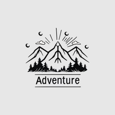 Dağ macerası logosu tasarım vektör grafik simgesi işaret çizimi yaratıcı fikir
