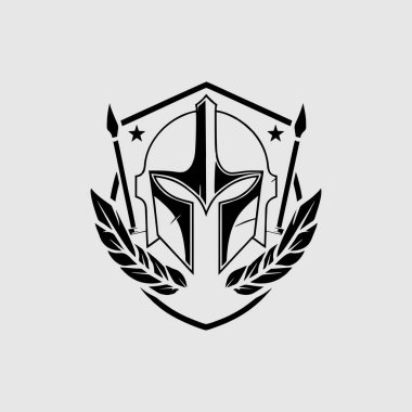 Gri arka planda defne çelengi olan Sparta miğferi. Vektör illüstrasyonu.