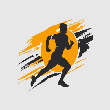 Adam vektör logosu dizayn şablonu çalıştırılıyor. Atletin maraton logosu tasarımı.