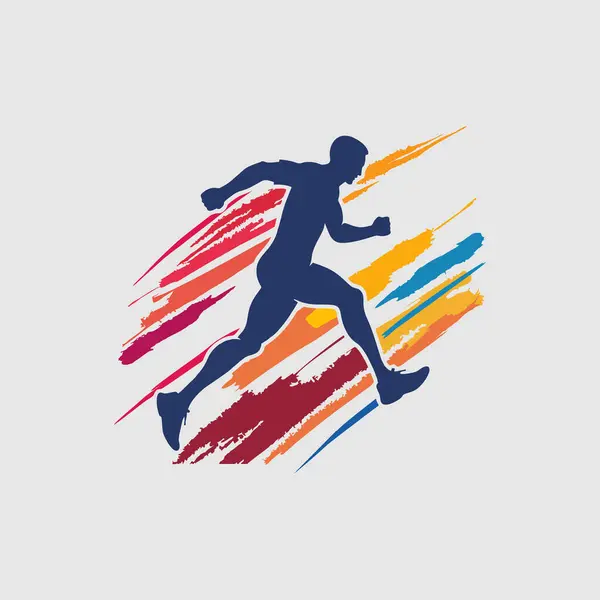 Adam vektör logosu dizayn şablonu çalıştırılıyor. Atletin maraton logosu tasarımı.