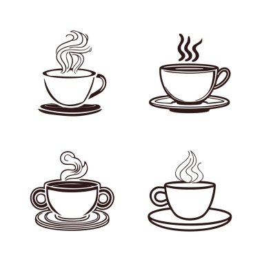Kahve fincanı simgeleri hazır. Kahve fincanı vektör simgelerinin toplanması.