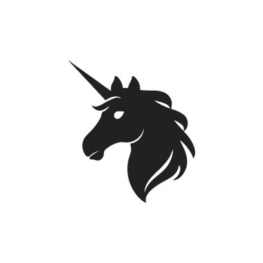 Tek boynuzlu at logosu, ilham kaynağı vektör şablonu. Fantezi at simgesinin başı.