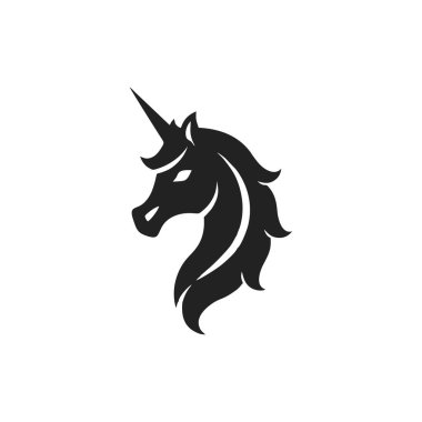 Tek boynuzlu at logosu, ilham kaynağı vektör şablonu. Fantezi at simgesinin başı.