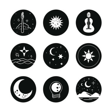 Ay ve yıldızlar demeti ikon vektör illüstrasyon tasarımı siluet biçimi