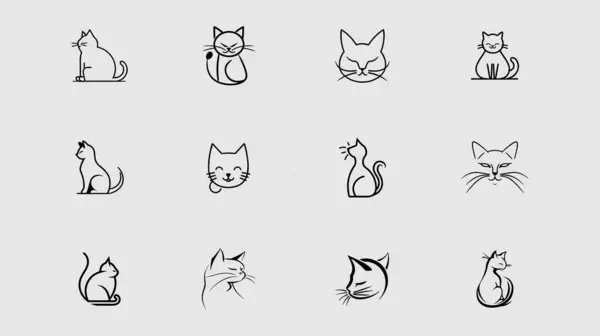 Kedi simgesi seti. Gri arkaplanda web tasarımı için basit kedi vektör simgeleri kümesi