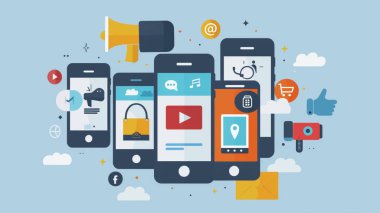 Sosyal medya ikonlarıyla akıllı telefon. Düz biçimli vektör illüstrasyonu.