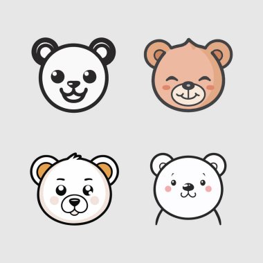 Sevimli ayı ikonu seti. Vektör çizimi. Beyaz arkaplanda izole.