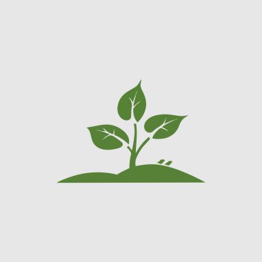 Yeşil bitki simgesi. Gri arkaplan ve koyu yeşil. Vektör illüstrasyonu.